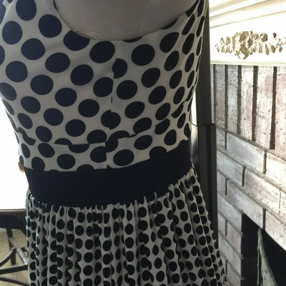 BOSTON PROPER Womens BLACK WHITE DOT Career Casual Cocktail Empire Dress Sz 8 - Picture 3 of 5
